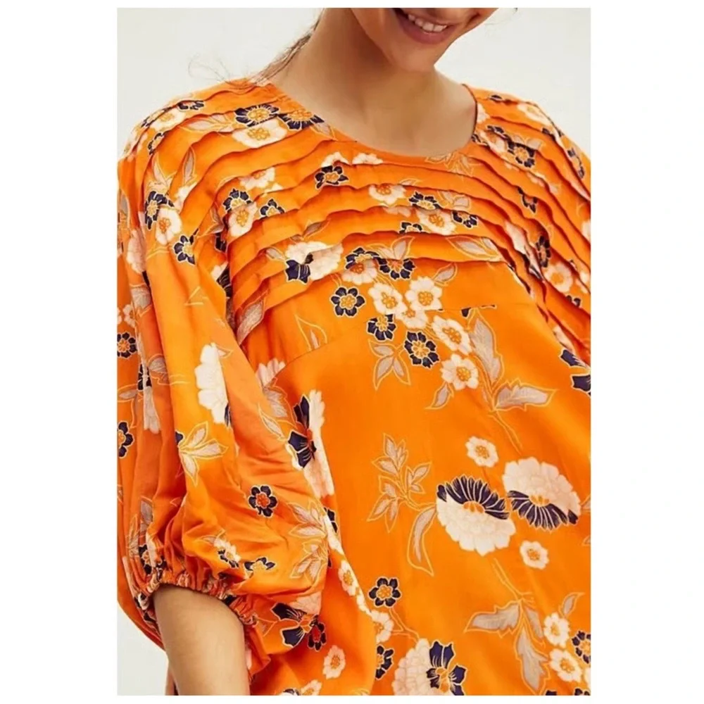 •FREE PEOPLE• Edie Oversized Open Back Hi Low Tunic‎ Top in Black Floral Size XS